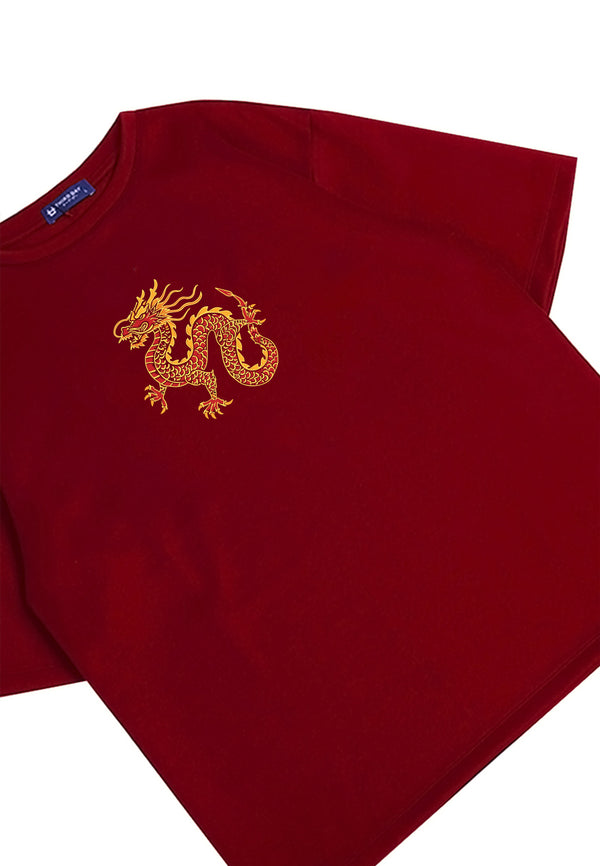 MTQ70 kaos oversize imlek sincia tahun naga "big dragon" pria bahan scuba tebal merah maroon