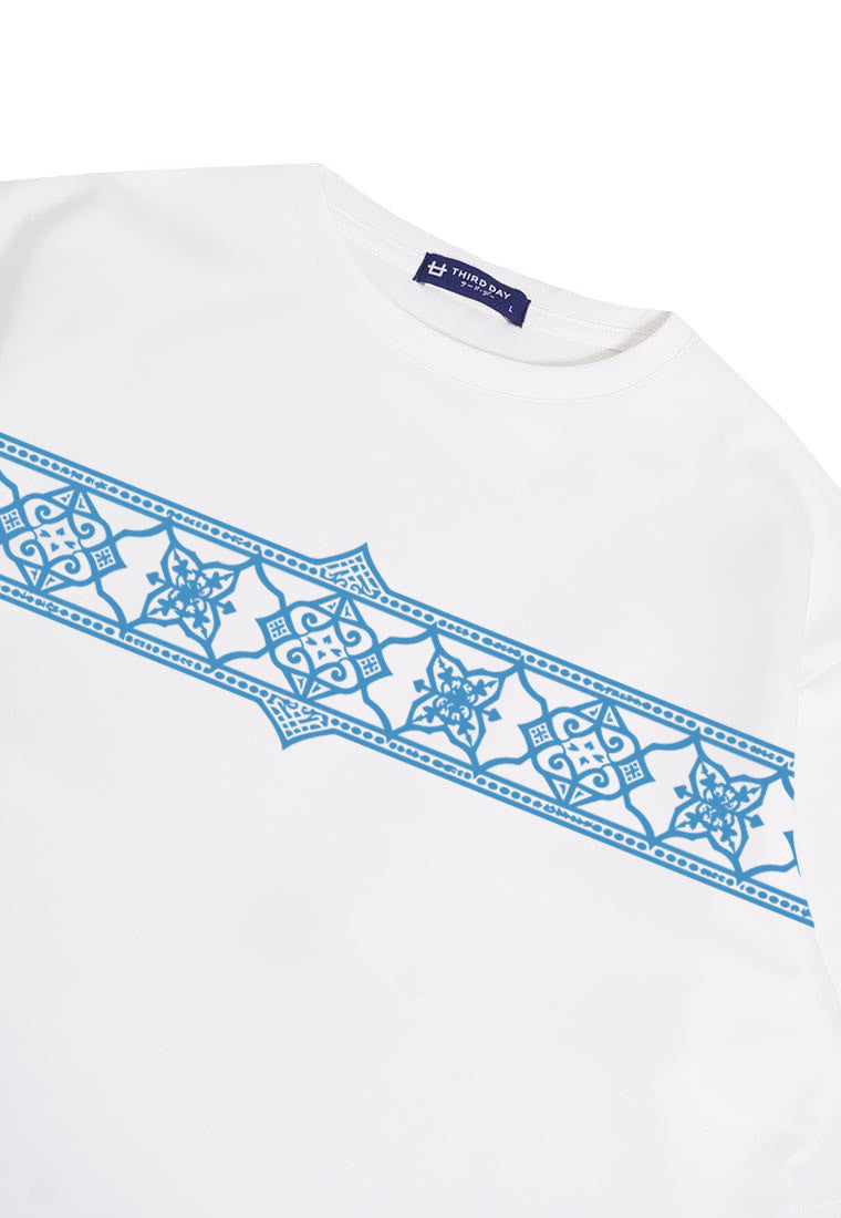 MTR03 kaos oversize baju koko modern bahan scuba tebal "morocco biru muda" putih