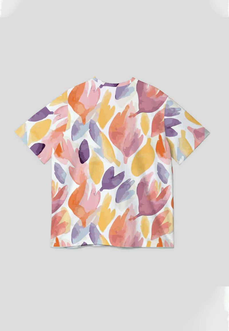 NX022 kaos oversize full motif bunga flower abstrak aesthetic "colorful water lily" bahan tebal light scuba Nade