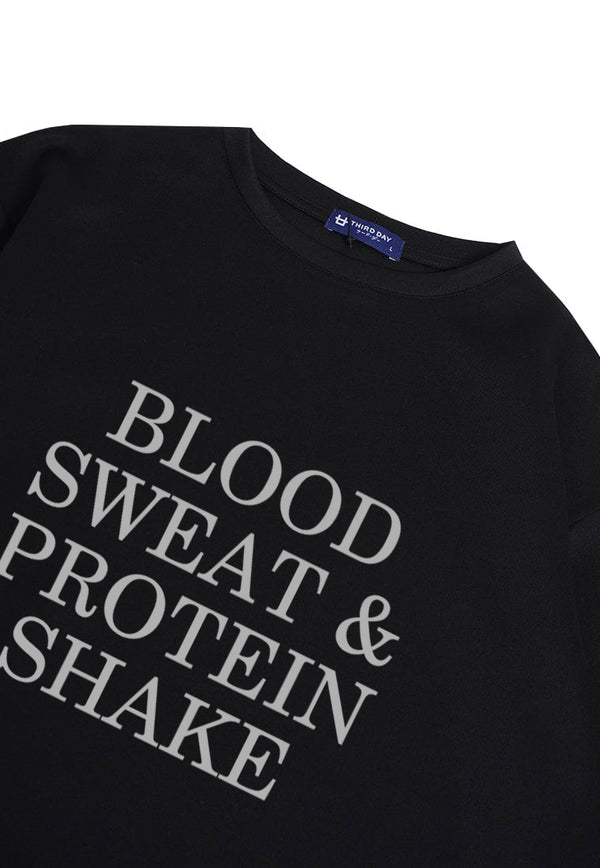 MTQ03 kaos oversize gym bahan scuba tebal pria distro "blood sweat protein shake" binaraga cowo hitam
