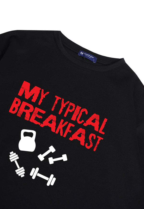 MTQ14 kaos oversize gym distro pria bahan tebal scuba "typical breakfast" hitam
