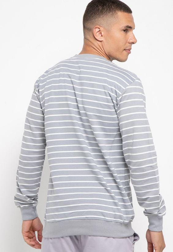 Third Day MO185 sweater casual pria dakir katakana stripe putih abu
