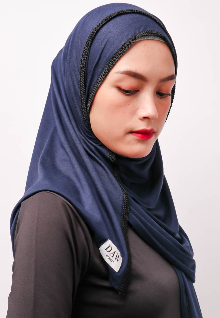 Daw Project DH065 Lace Hitam Hijab Pashmina Navy