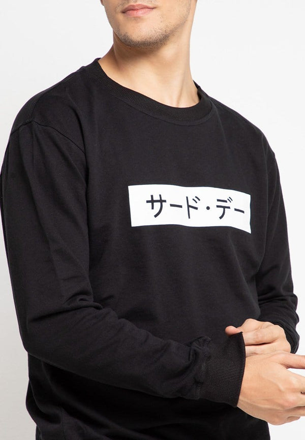 Third Day MO180 sweater inverted katakana hitam sweater pria hitam