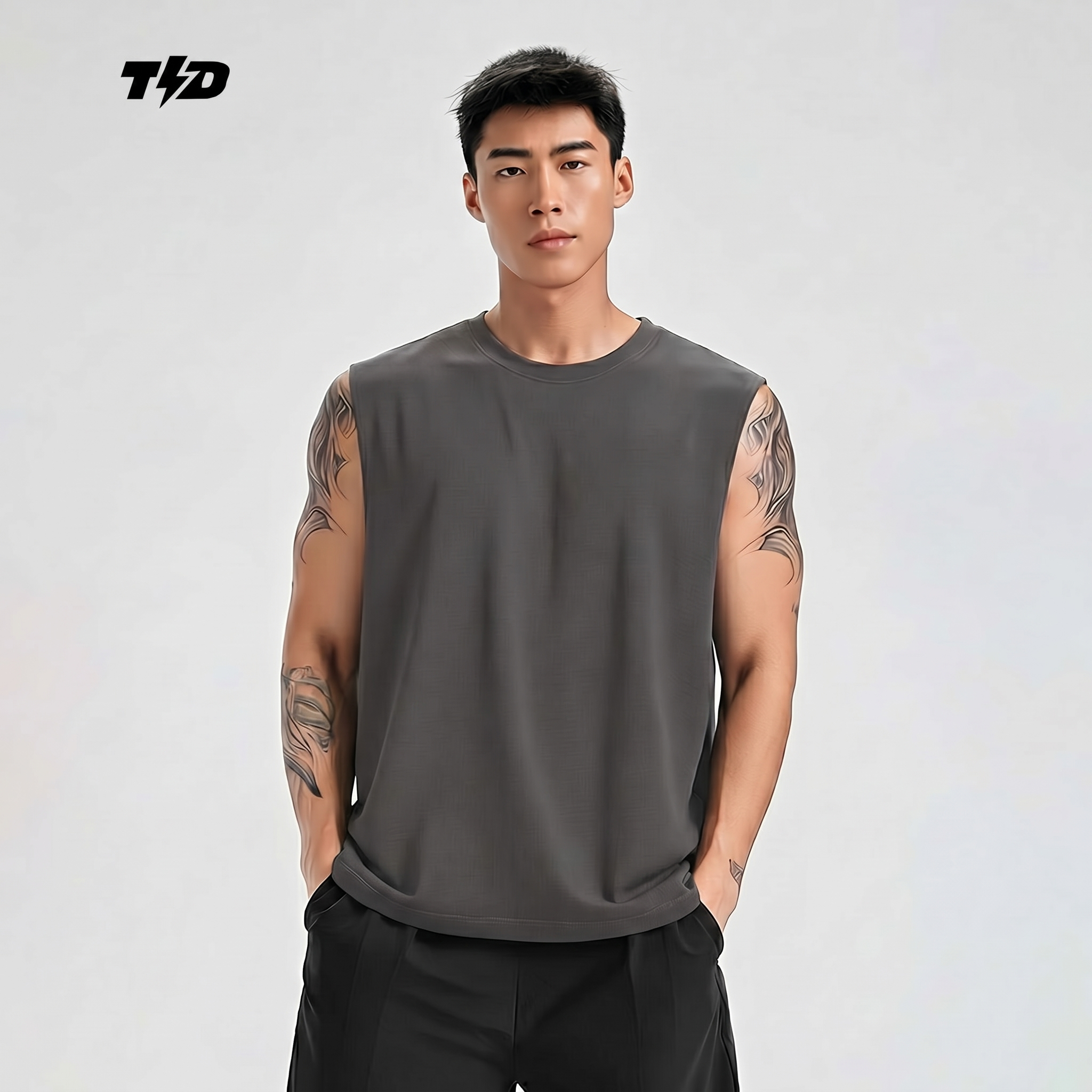 TDActive Kaos Gym Pria Tanpa Lengan Kalcer – Cloud Cotton Ringan Adem Drifit Lari - abu - Easy Run Everyday MSB74