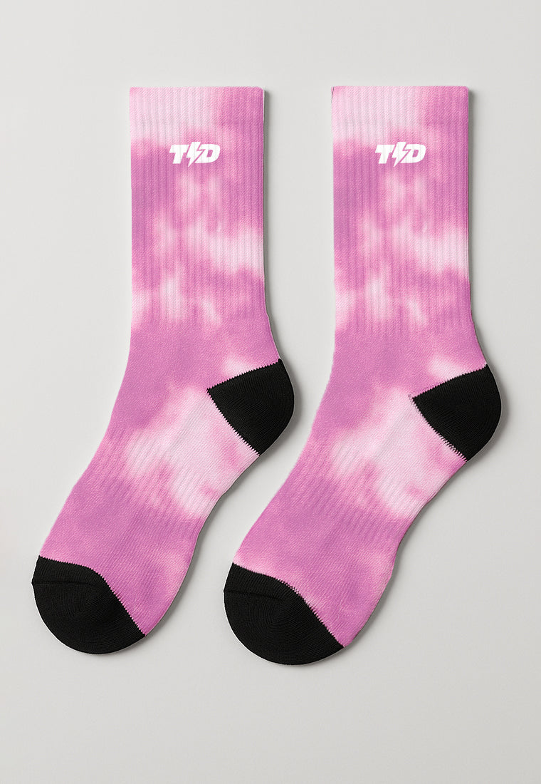 ABA25 Kaos Kaki Wanita Pink Tdbolt Tie Dye