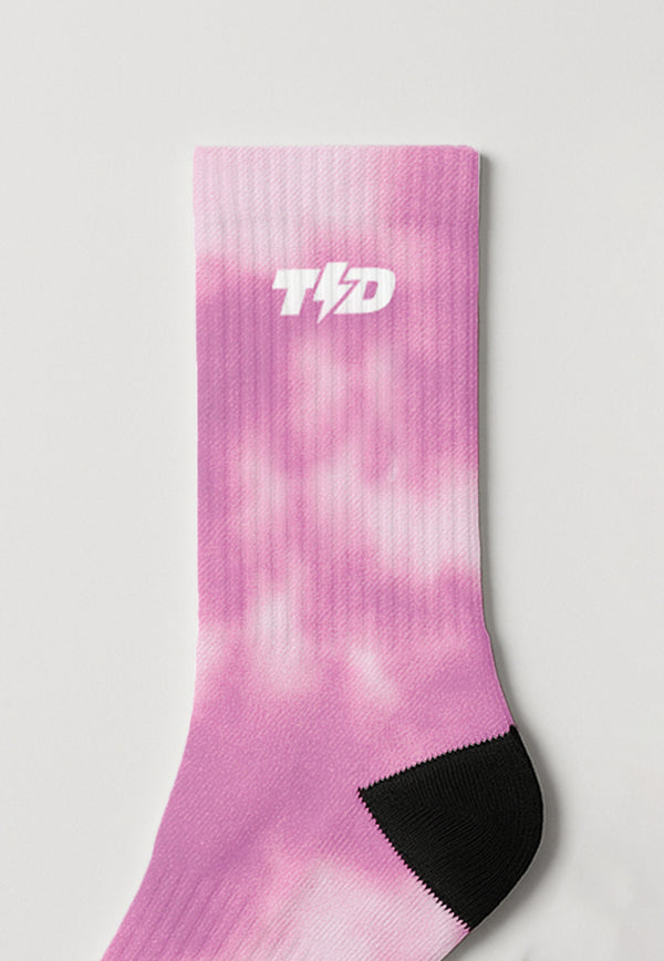 ABA25 Kaos Kaki Wanita Pink Tdbolt Tie Dye