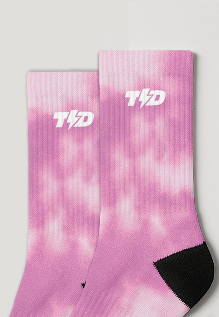 ABA25 Kaos Kaki Wanita Pink Tdbolt Tie Dye