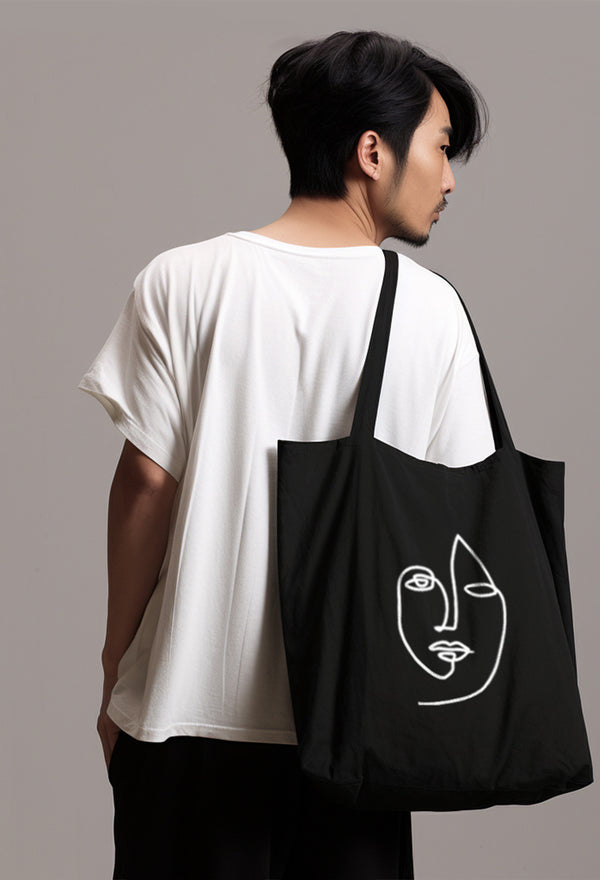 AMC77 totebag aesthetic kanvas pria wanita hitam black "art face"