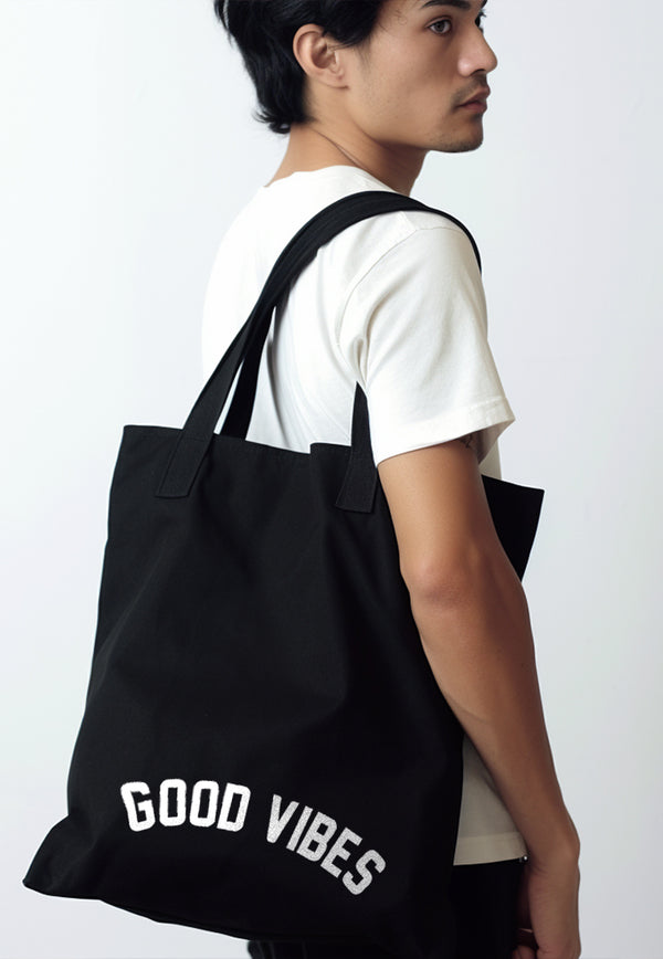 AMC94 totebag aesthetic kanvas pria wanita hitam black "good vibes"