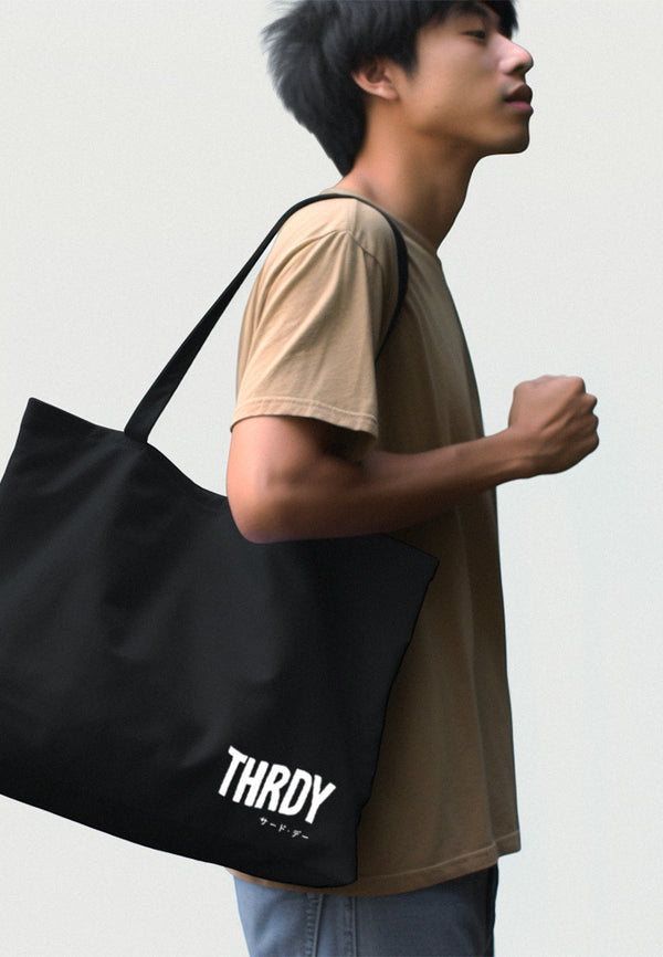 AMD04 totebag kanvas zipper besar hitam "thrdy wave" canvas tebal