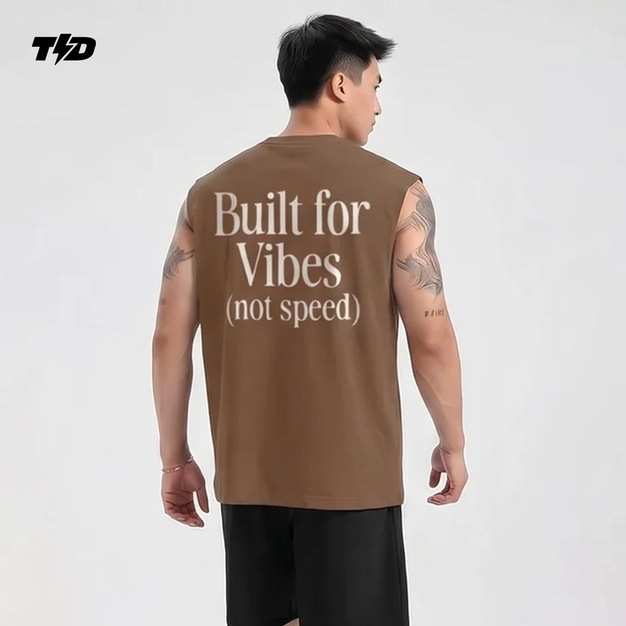 TDActive Kaos Gym Pria Tanpa Lengan Kalcer – Cloud Cotton Ringan Adem Drifit Lari - coklat - Built for Vibes MSB72