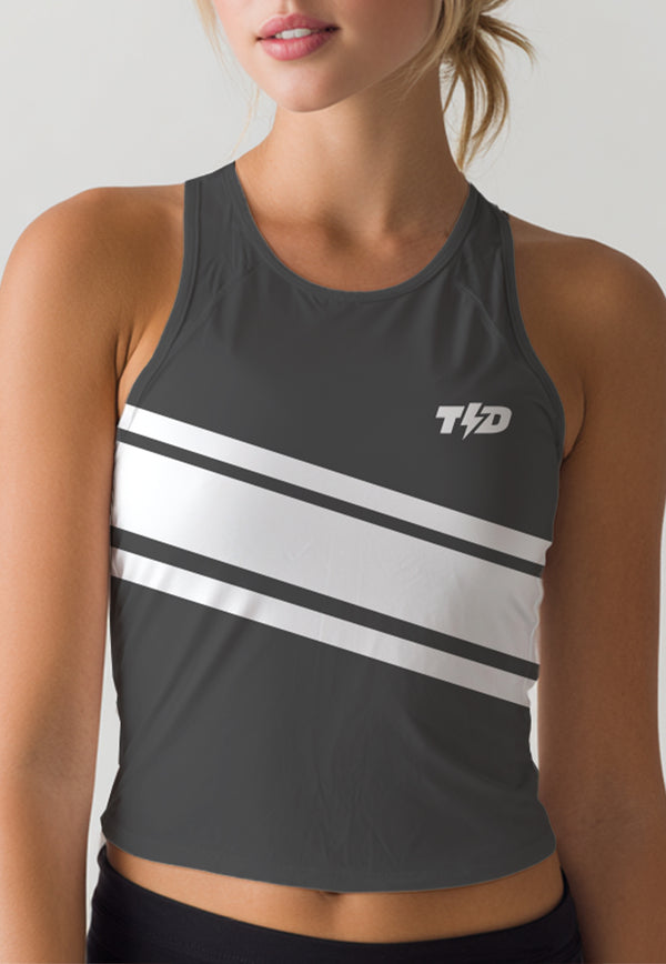LSD97 Crop Tank Top Lari Running Td Bolt 3lines abu grey