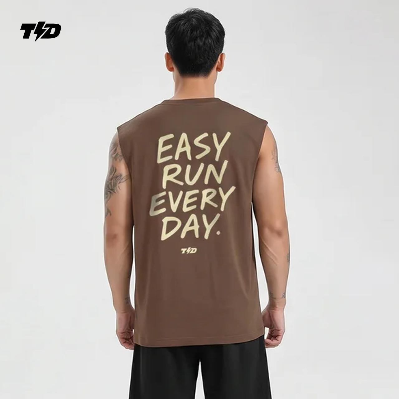 TDActive Kaos Gym Pria Tanpa Lengan Kalcer – Cloud Cotton Ringan Adem Drifit Lari - coklat - Easy Run Everyday MSB71