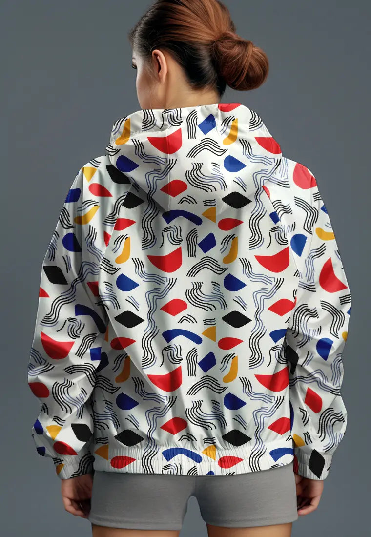 LSC81 CJK Jaket Olahraga Parasut Wanita Waterproof Motif "colorful stones" putih