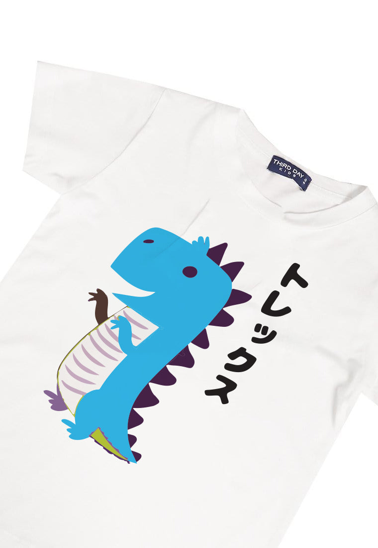 Td Kids KU009 Kaos Anak Boy Girl T-Rex Lucu Putih