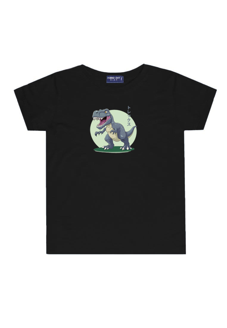 KU036 Kaos Anak Bahan Adem Halus "trex" hitam