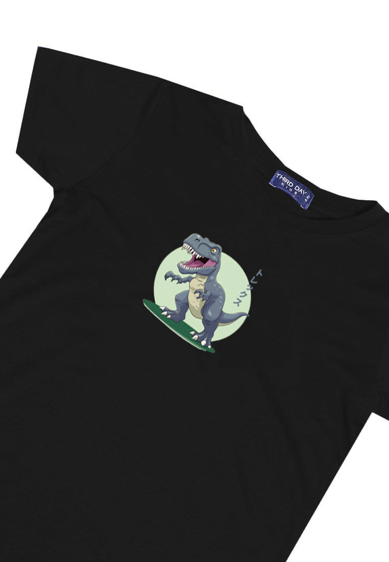 KU036 Kaos Anak Bahan Adem Halus "trex" hitam