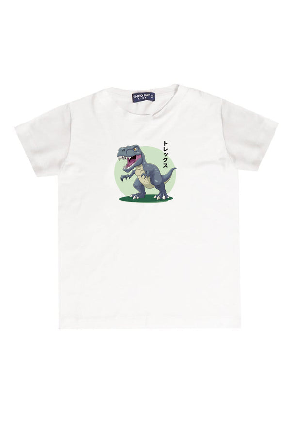 KU037 Kaos Anak Bahan Adem Halus "trex" putih