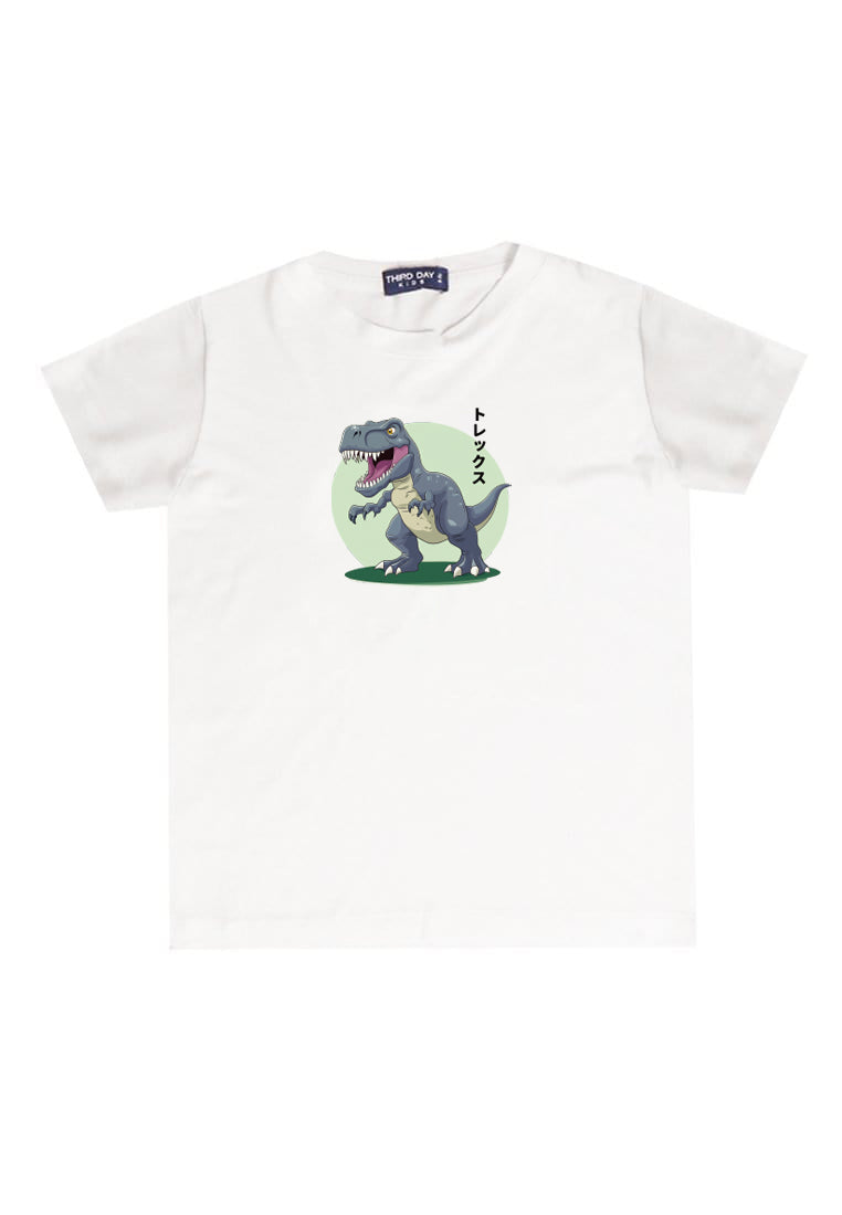 KU037 Kaos Anak Bahan Adem Halus "trex" putih