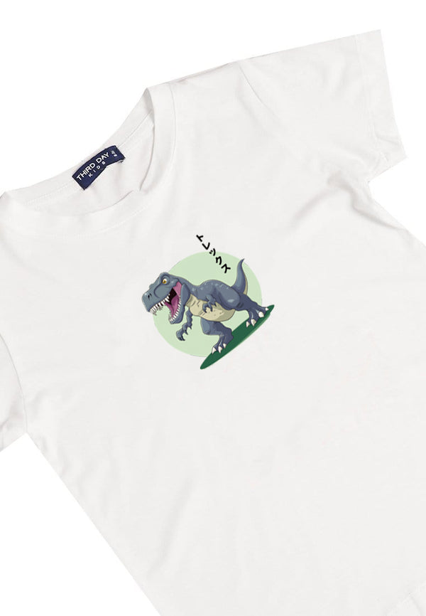KU037 Kaos Anak Bahan Adem Halus "trex" putih