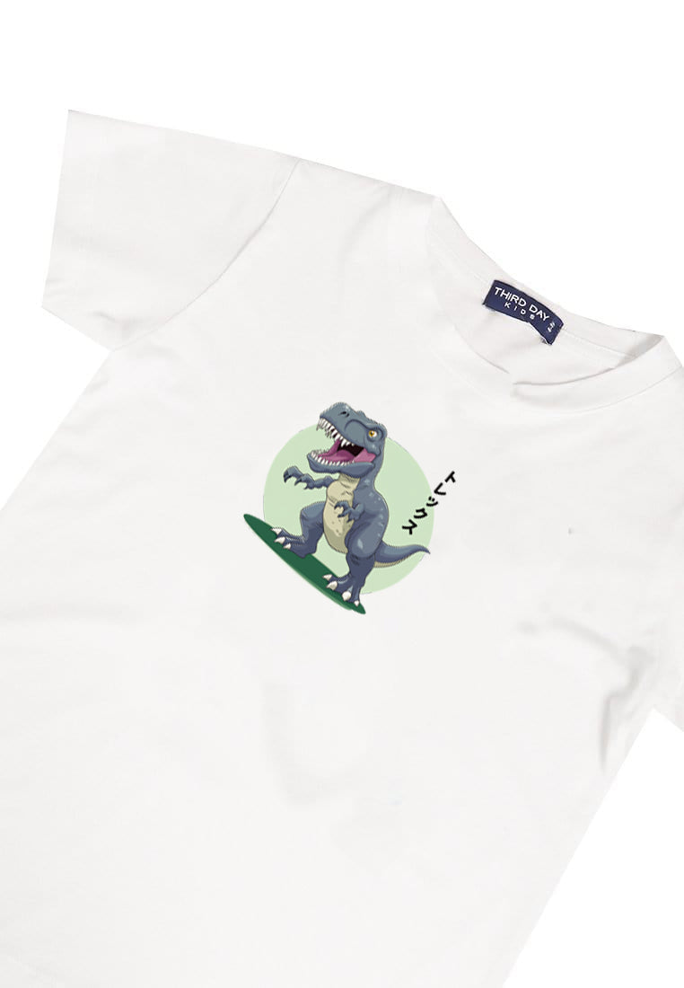 KU037 Kaos Anak Bahan Adem Halus "trex" putih