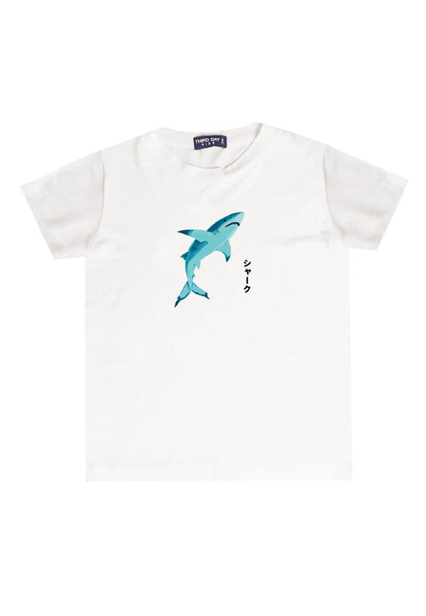 KU040 Kaos Anak Bahan Adem Halus "ikan hiu" putih
