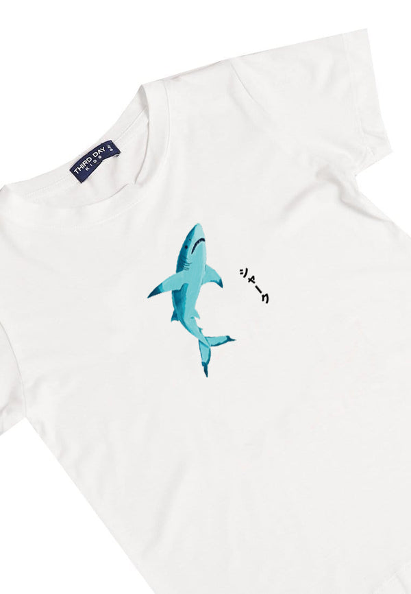 KU040 Kaos Anak Bahan Adem Halus "ikan hiu" putih