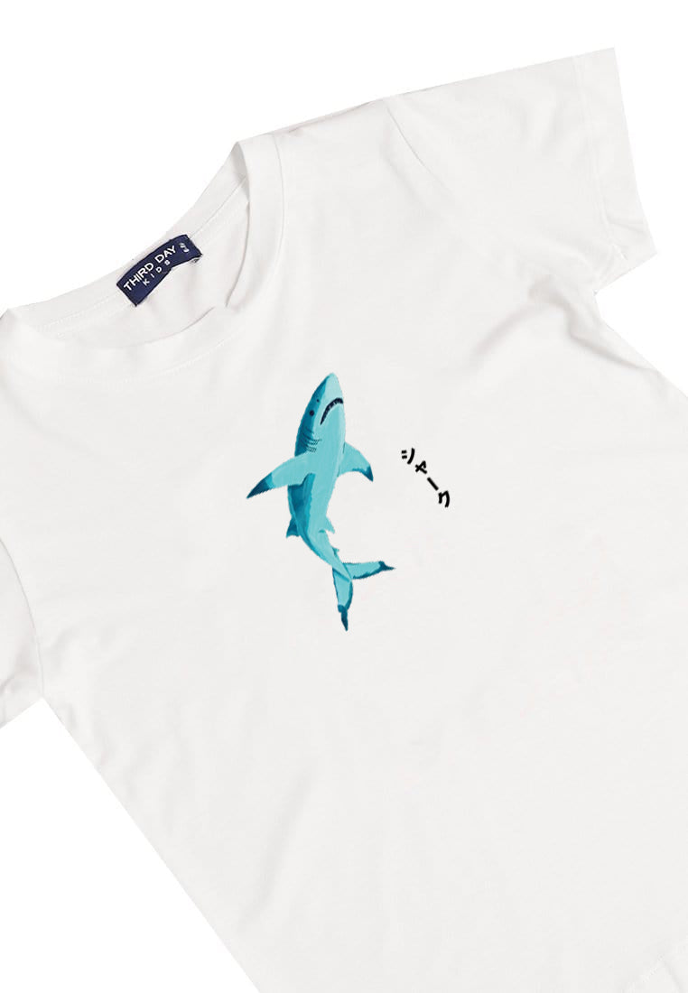KU040 Kaos Anak Bahan Adem Halus "ikan hiu" putih