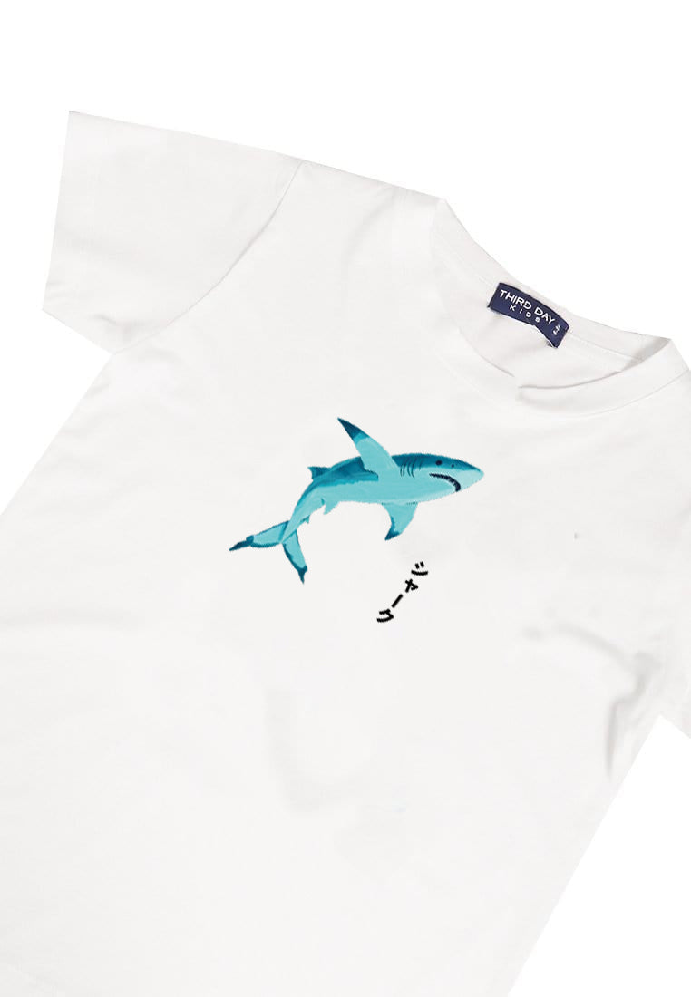 KU040 Kaos Anak Bahan Adem Halus "ikan hiu" putih