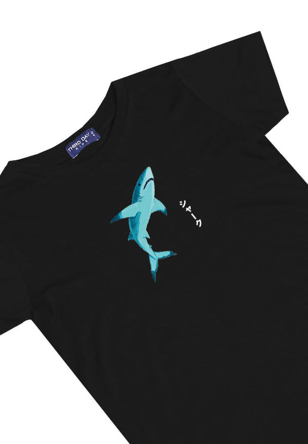 KU041 Kaos Anak Bahan Adem Halus "ikan hiu" hitam