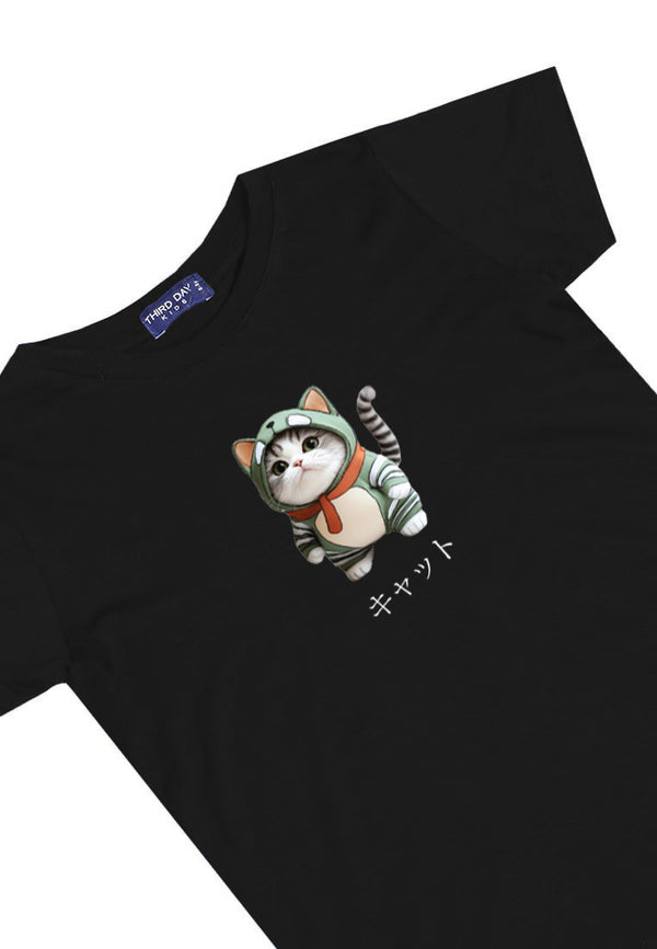 KU048 Kaos Anak Bahan Adem Halus "kucing costume" hitam