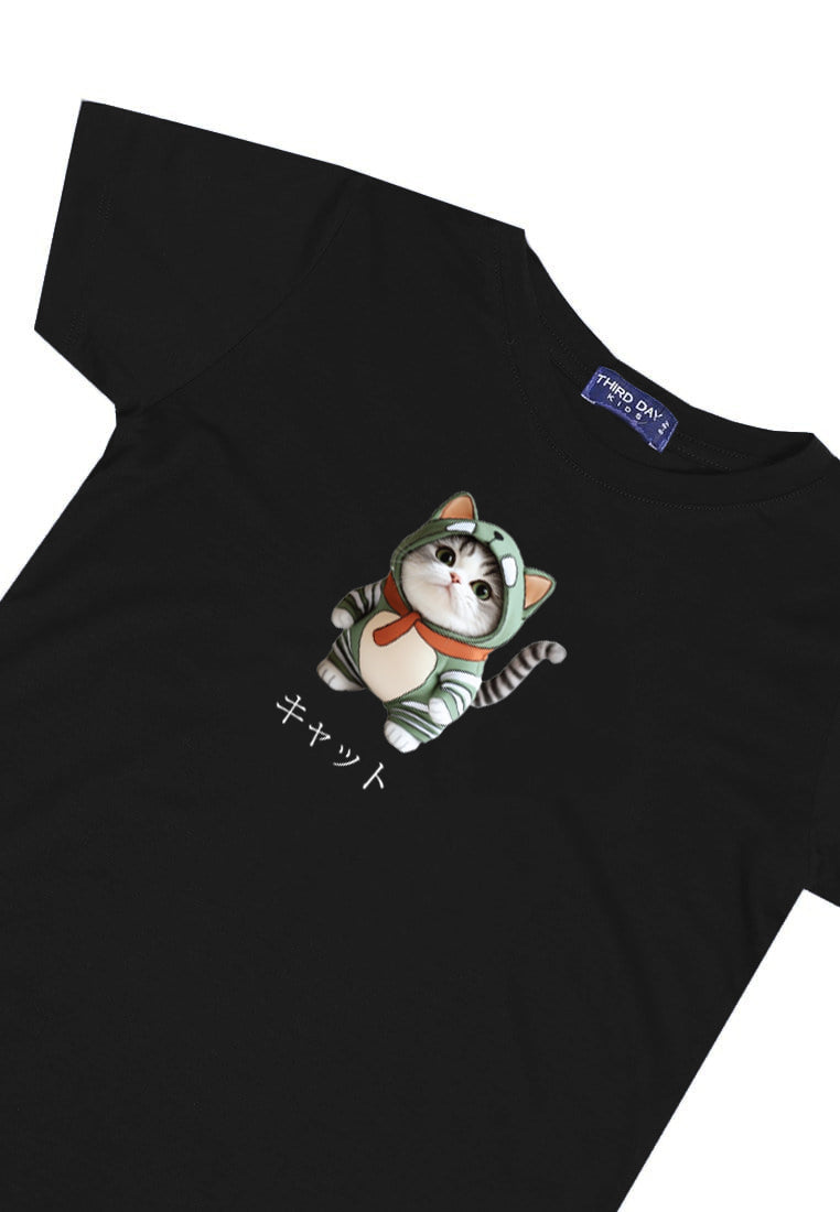 KU048 Kaos Anak Bahan Adem Halus "kucing costume" hitam