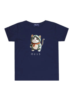 KU050 Kaos Anak Bahan Adem Halus "kucing costume" navy