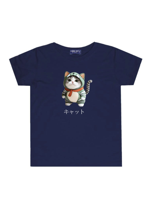 KU050 Kaos Anak Bahan Adem Halus "kucing costume" navy