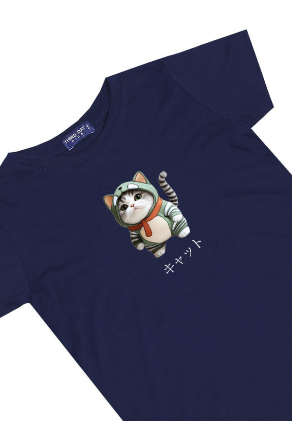 KU050 Kaos Anak Bahan Adem Halus "kucing costume" navy