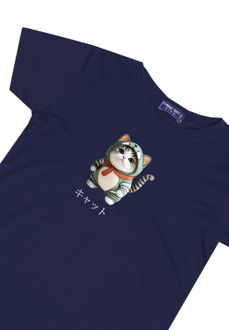 KU050 Kaos Anak Bahan Adem Halus "kucing costume" navy