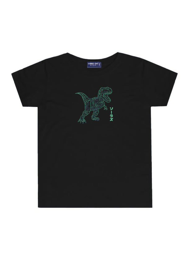 KU052 Kaos Anak Boy Girl neon trex hitam