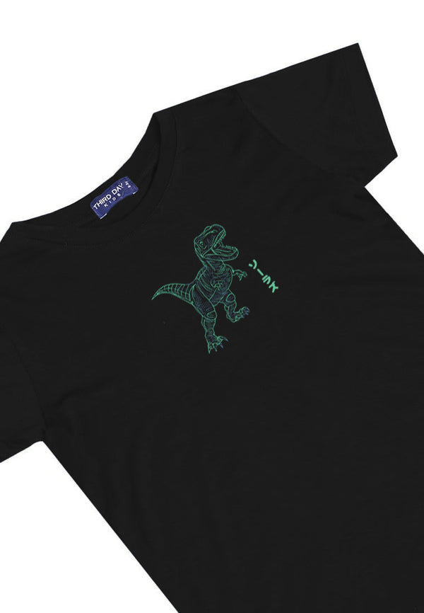 KU052 Kaos Anak Boy Girl neon trex hitam