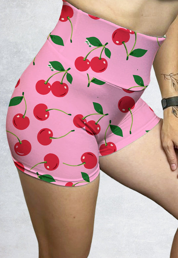 LB099 Booty Legging Gym Bermotif "cherries" High Waist Wrap