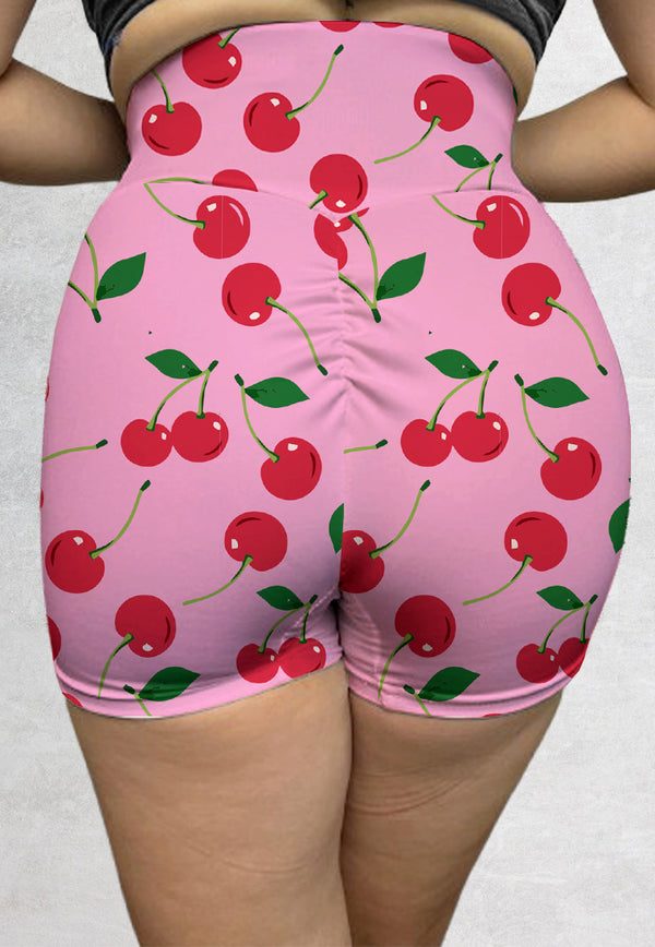 LB099 Booty Legging Gym Bermotif "cherries" High Waist Wrap