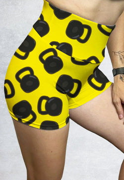 LB106 Legging Booty Shorts Motif "yellow kettlebell" High Waist