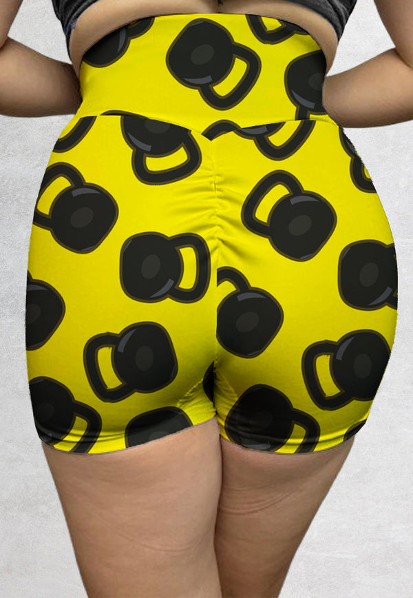 LB106 Legging Booty Shorts Motif "yellow kettlebell" High Waist