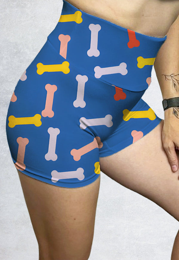 LB107 Legging Booty Shorts Motif "doggy bone" biru 3inch