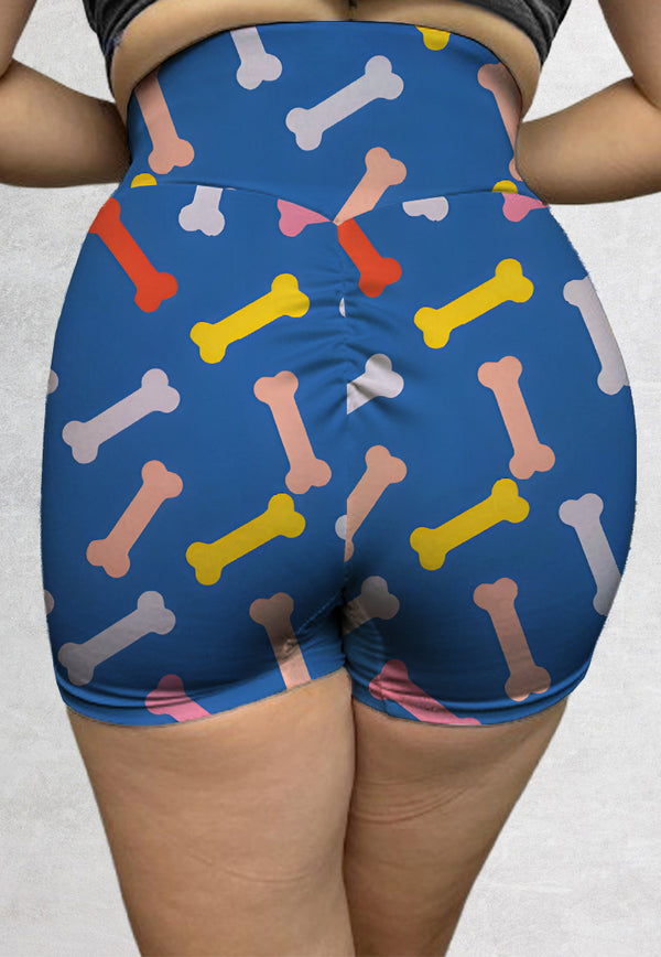 LB107 Legging Booty Shorts Motif "doggy bone" biru 3inch