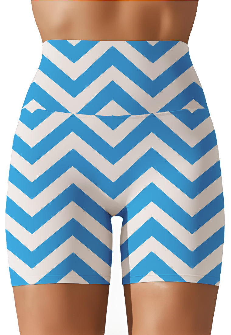 LB111 Celana Legging Td Bolt 5inch Gym Yoga Crossfit zigzag cyan putih