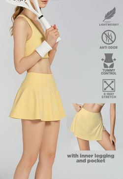 LB126 Rok Padel Tenis Wanita Legging inside Skort ada Kantong TdBolt pastel yellow