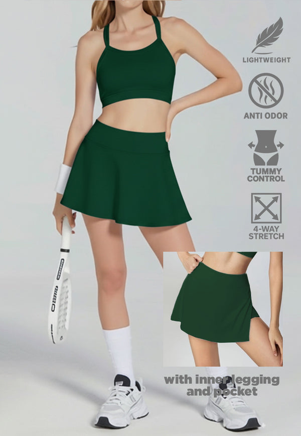 LB128 Rok Padel Tenis Wanita Legging inside Skort ada Kantong TdBolt boston green