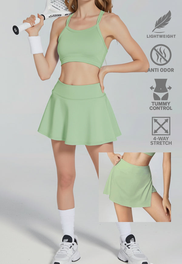 LB132 Rok Padel Tenis Wanita Legging inside Skort ada Kantong TdBolt hijau sage