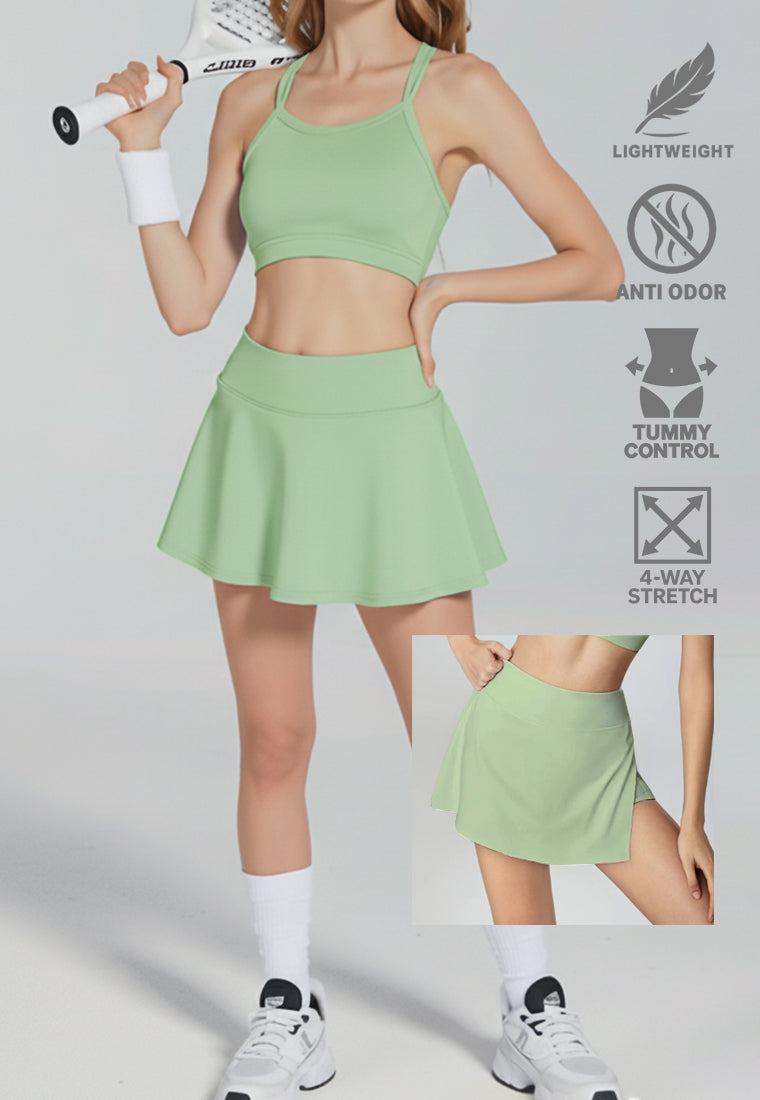 LB132 Rok Padel Tenis Wanita Legging inside Skort ada Kantong TdBolt hijau sage